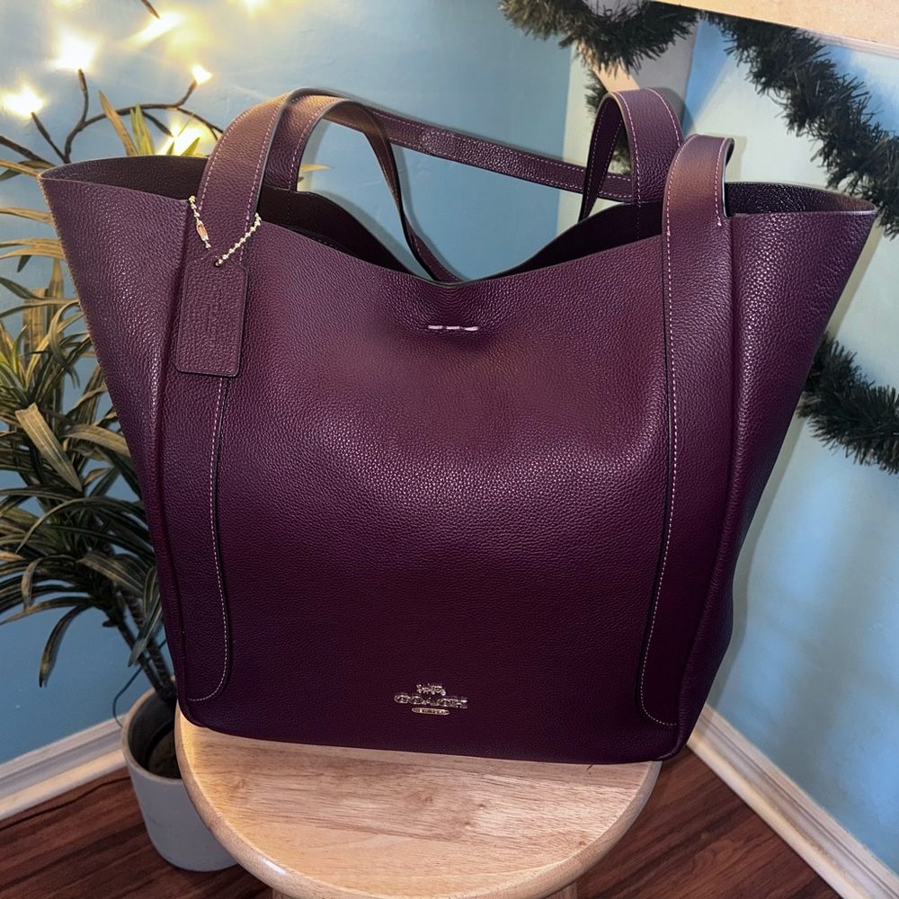 Coach Large Hadley Leather Shoulder Bag in Wine/Maroon